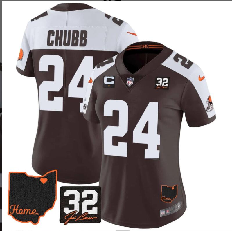Women  Cleveland Browns #24 Chubb 2024 NFL Nike black jerseys->women nfl jersey->Women Jersey